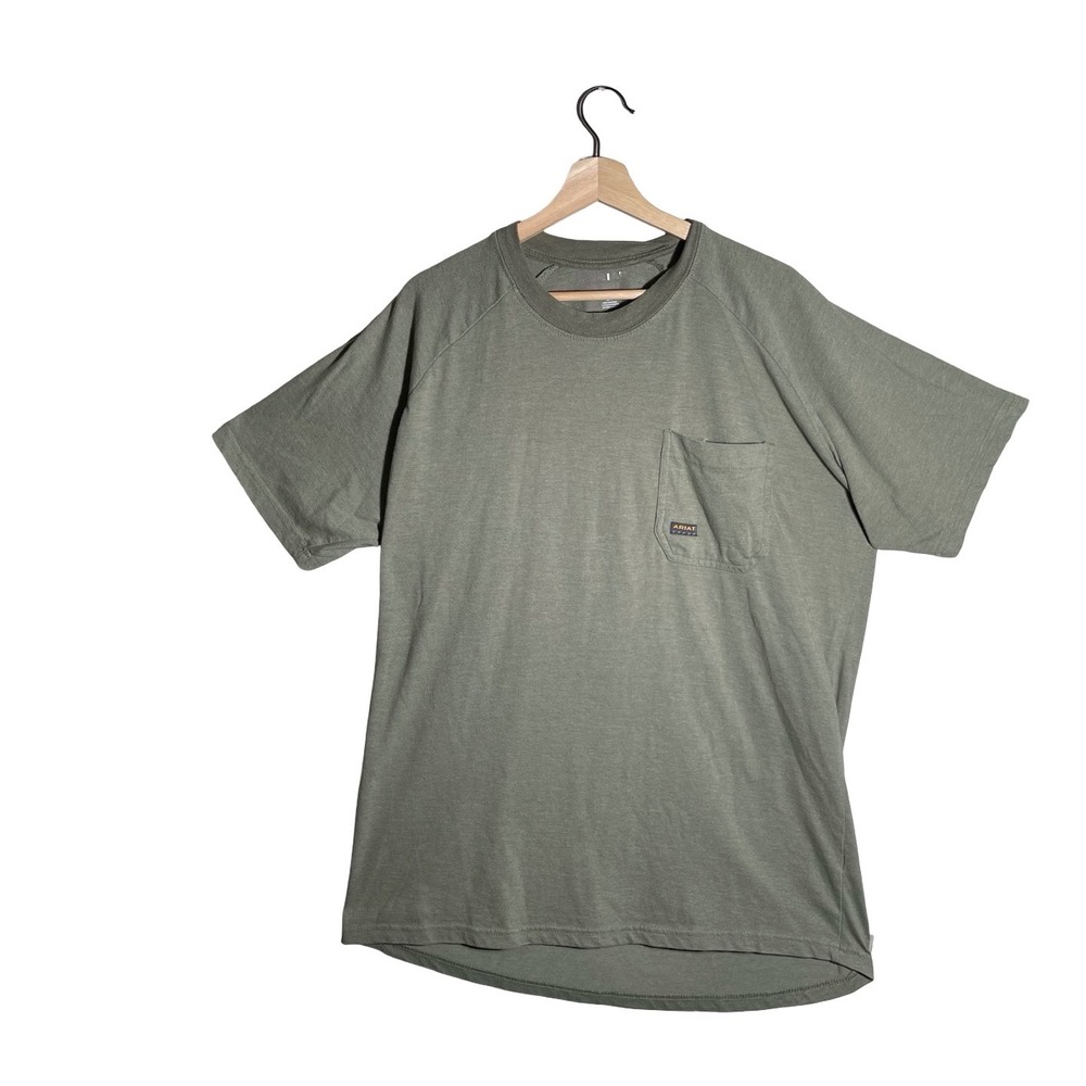 Ariat Rebar Mens L Green Heather Short Sleeve Pocket Work T-Shirt Raglan Tee